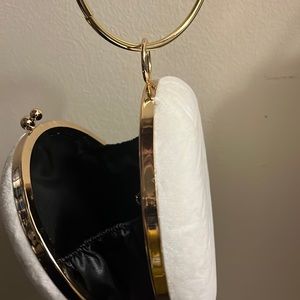 White and gold Wrist Clutch with chain